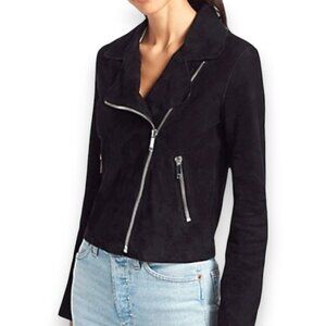 LTH JKT FLO Black Suede Leather Moto Biker Jacket Chunky Zips Size XS